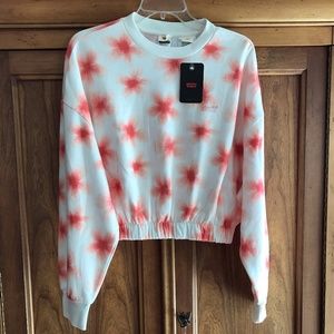Levi's Sweatshirt Crop Cream & Orange Stars Flowers Medium